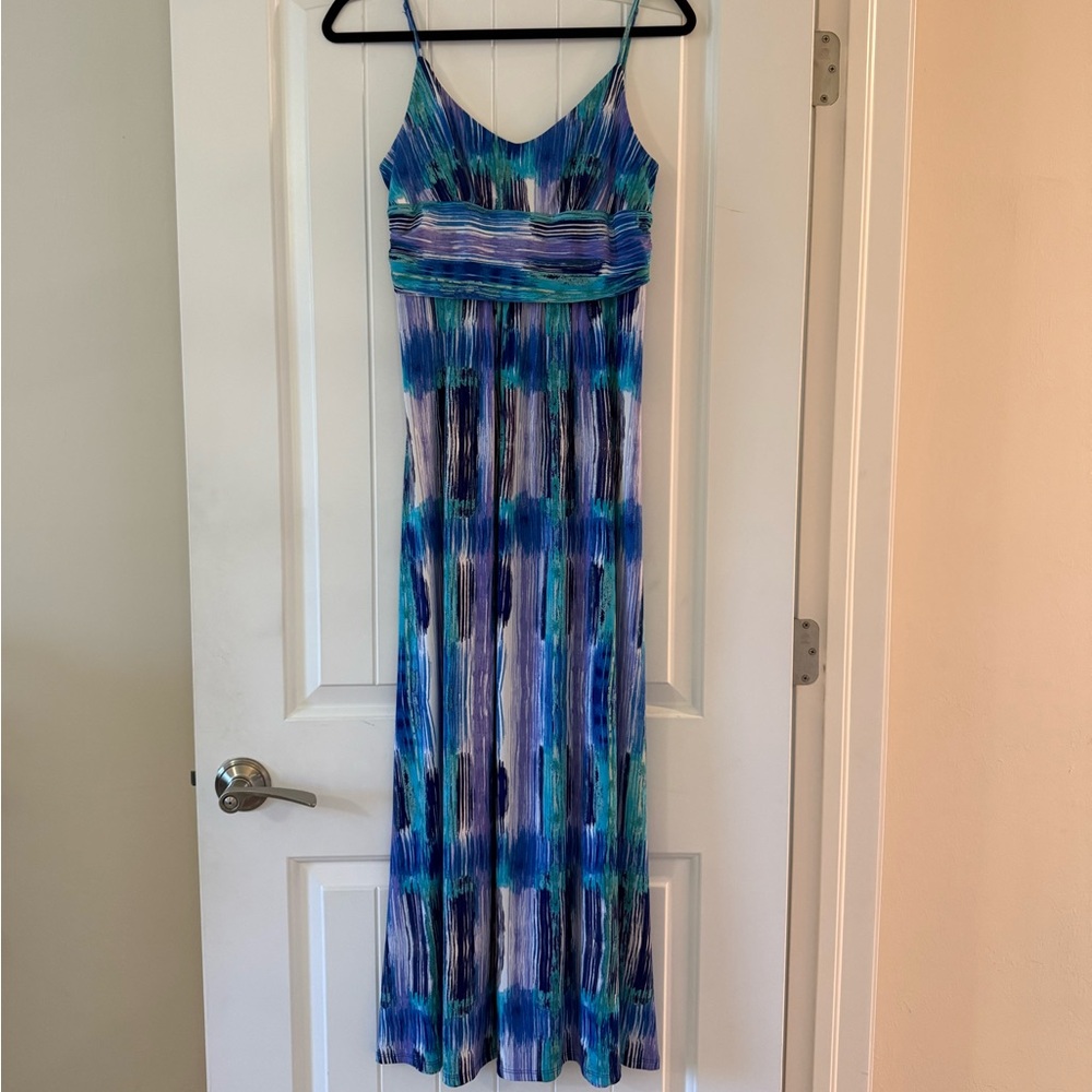 Ann Taylor - Elegant Blue, Purple and Green Striped Maxi Dress